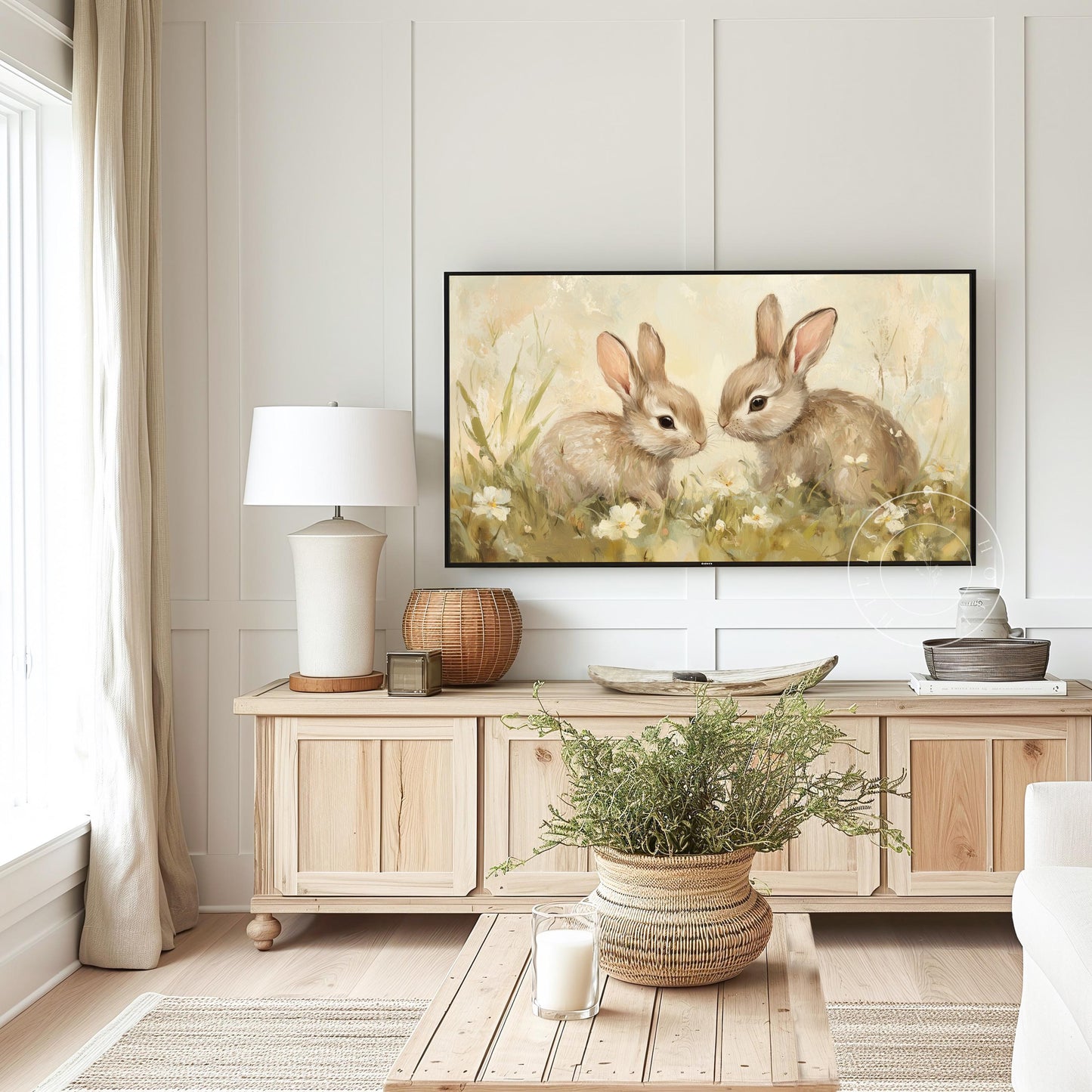 Bunny Frame Tv Art, Digital Download Art for Frame Tv, Spring Meadow Tv Art, Spring Tv Art, Easter Frame Tv Art, Instant Download Frame Tv