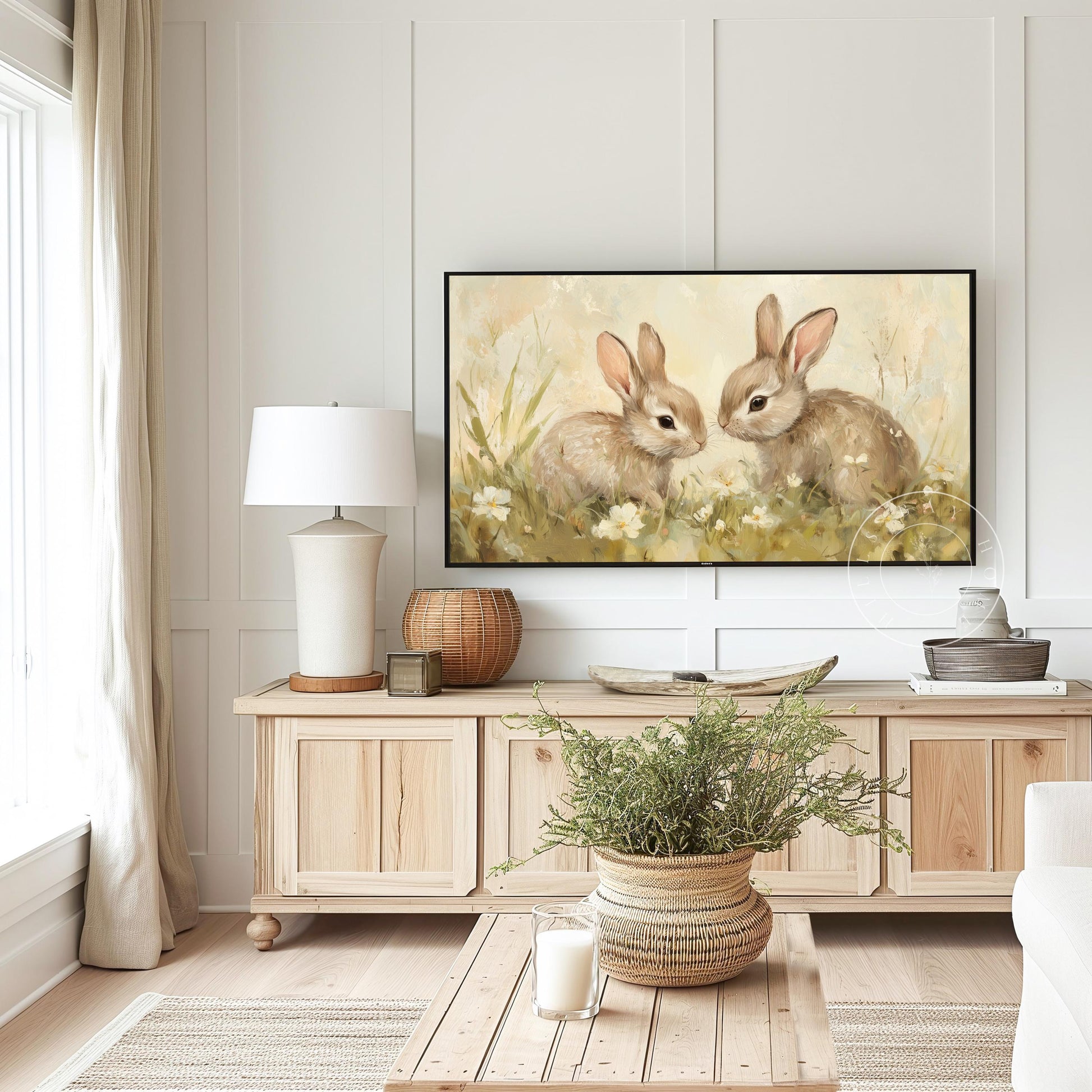 Bunny Frame Tv Art, Digital Download Art for Frame Tv, Spring Meadow Tv Art, Spring Tv Art, Easter Frame Tv Art, Instant Download Frame Tv