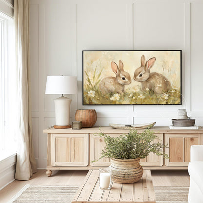 Bunny Frame Tv Art, Digital Download Art for Frame Tv, Spring Meadow Tv Art, Spring Tv Art, Easter Frame Tv Art, Instant Download Frame Tv