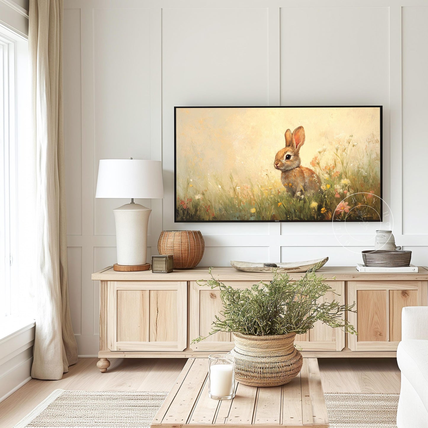 Bunny Frame Tv Art, Digital Download Art for Frame Tv, Spring Meadow Tv Art, Spring Tv Art, Easter Frame Tv Art, Instant Download Frame Tv