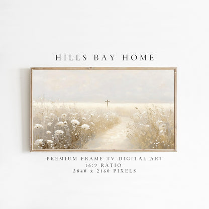 Cross Frame Tv Art, Digital Download Art for Frame Tv, Meadow Tv Art, Spring Tv Art, Easter Frame Tv Art, Instant Download, Religious Tv Art