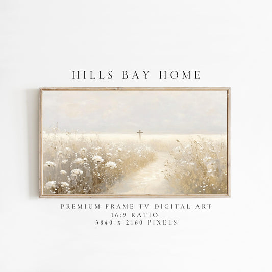 Cross Frame Tv Art, Digital Download Art for Frame Tv, Meadow Tv Art, Spring Tv Art, Easter Frame Tv Art, Instant Download, Religious Tv Art
