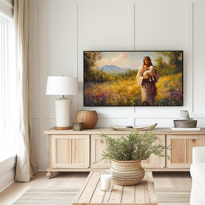 Jesus in a Meadow Frame Tv Art, Digital Art for Frame Tv, Meadow Tv Art, Christian Art, Easter Frame Tv Art, Religious Tv Art
