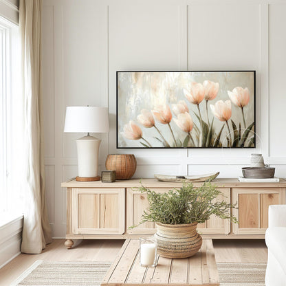 Pink Tulips Frame Tv Art, Digital Download Art for Frame Tv, Spring Tv Art, Floral Tv Art, Oil Painting Frame Tv Art, Instant Download