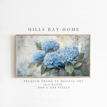 Blue Hydrangeas Frame Tv Art, Digital Download Art for Frame Tv, Spring Tv Art, Floral Tv Art, Oil Painting Frame Tv Art, Instant Download