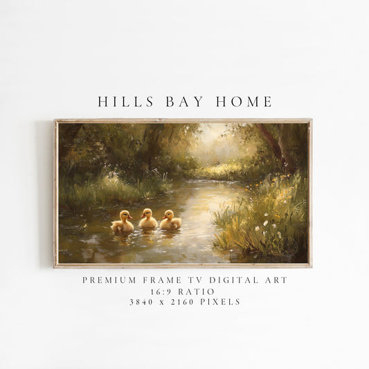 Swimming Ducklings Tv Art, Digital Download Art for Frame Tv, Spring Tv Art, Easter Tv Art, Oil Painting Frame Tv Art, Instant Download