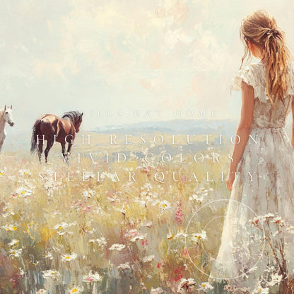Horses in Meadow Tv Art, Digital Download Art for Frame Tv, Spring Tv Art, Meadow Tv Art, Oil Painting Frame Tv Art, Instant Download
