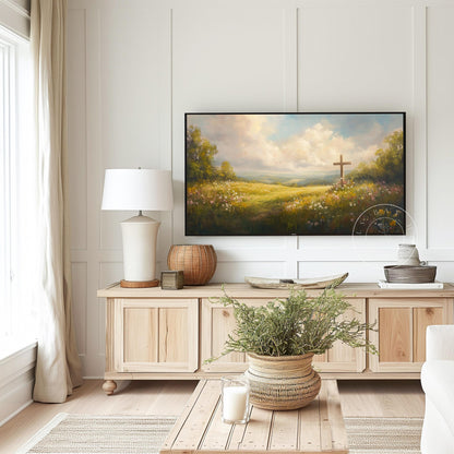 Wooden Cross Frame Tv Art, Art for Frame Tv, Meadow Art, Spring Tv Art, Easter Frame Tv Art, Instant Download, Religious Art