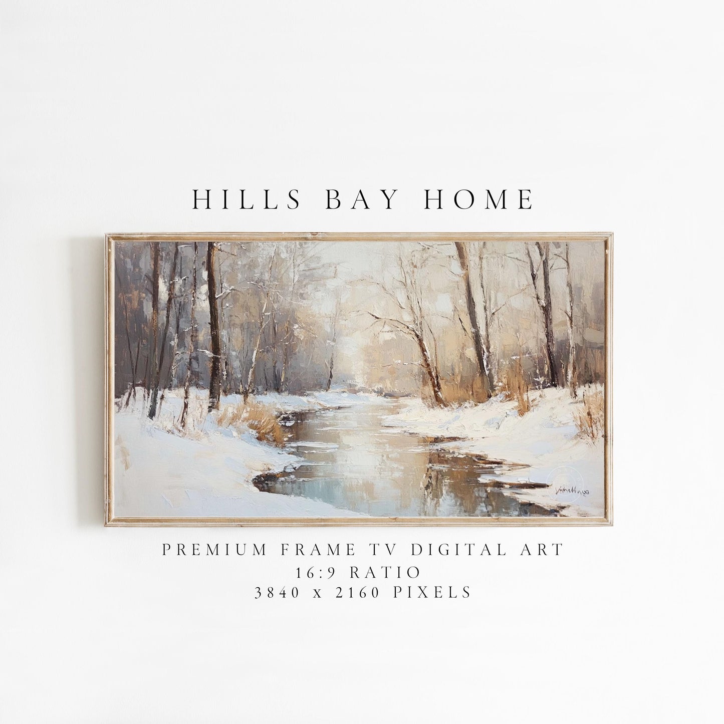 Winter Snowy Stream Tv Art, Digital Download Art for Frame Tv, Winter Tv Art, Wilderness Tv Art, Oil Painting Frame Tv Art, Instant Download
