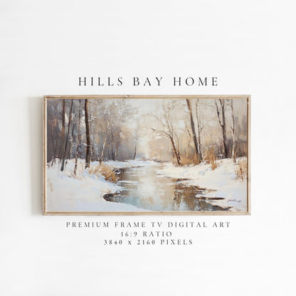 Winter Snowy Stream Tv Art, Digital Download Art for Frame Tv, Winter Tv Art, Wilderness Tv Art, Oil Painting Frame Tv Art, Instant Download