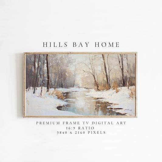 Winter Snowy Stream Tv Art, Digital Download Art for Frame Tv, Winter Tv Art, Wilderness Tv Art, Oil Painting Frame Tv Art, Instant Download