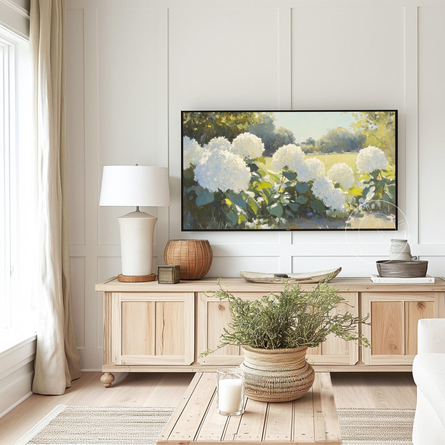 White Hydrangeas Frame Tv Art, Digital Download Art for Frame Tv, Spring Tv Art, Floral Tv Art, Oil Painting Frame Tv Art, Instant Download