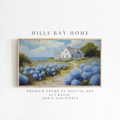 Cape Cod Frame Tv Art, Digital Download Art for Frame Tv, Spring Tv Art, Floral Tv Art, Oil Painting Frame Tv Art, Blue Hydrangea Art