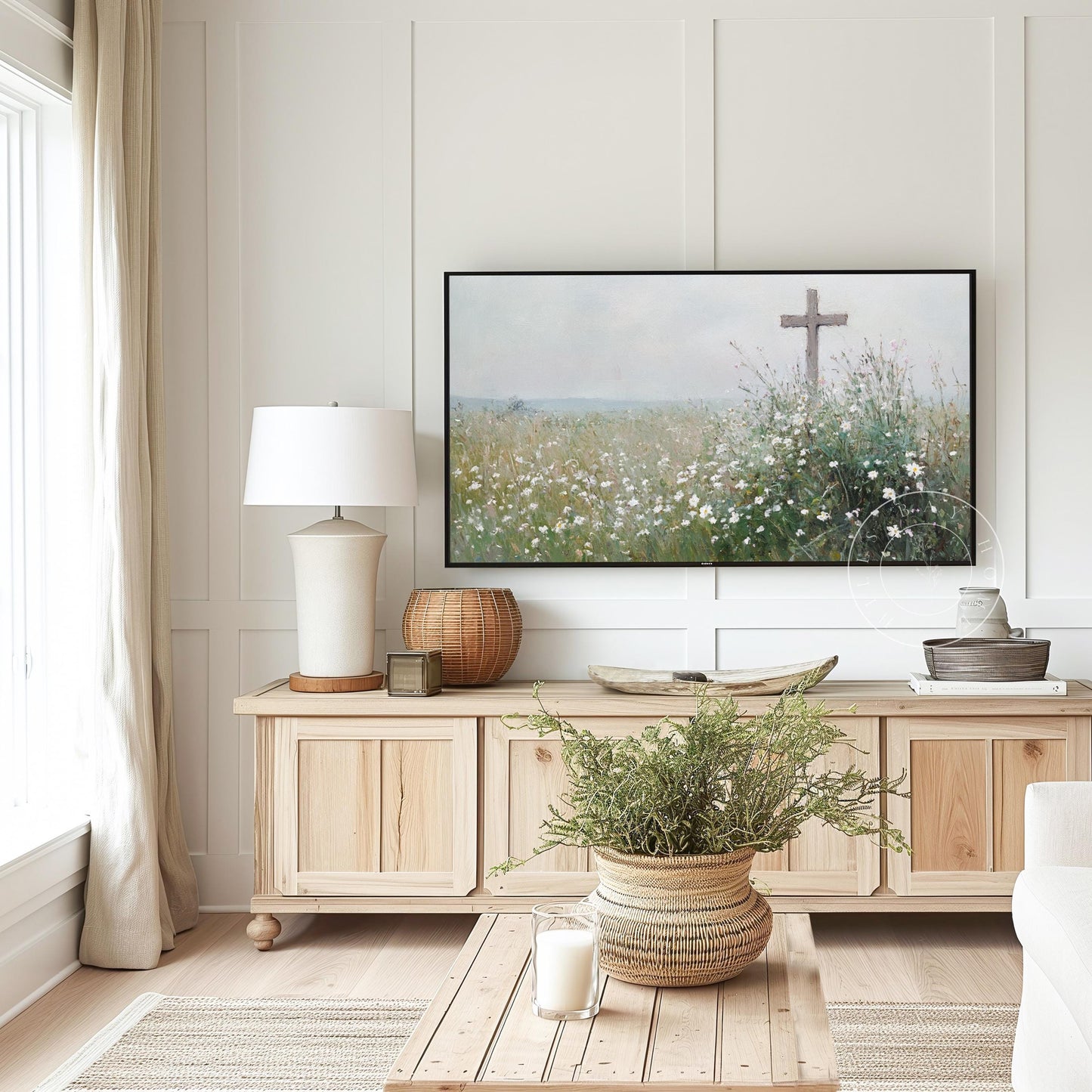 Cross Frame Tv Art, Digital Download Art for Frame Tv, Meadow Tv Art, Spring Tv Art, Easter Frame Tv Art, Instant Download, Religious Tv Art