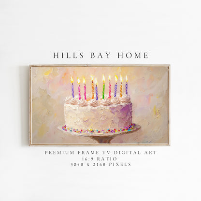Birthday Tv Art, Digital Download Art for Frame Tv, Spring Tv Art, Floral Tv Art, Oil Painting Frame Tv Art, Cake Tv Art, Celebration Tv Art