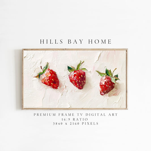 Strawberry Tv Art, Digital Download Art for Frame Tv, Spring Tv Art, Floral Tv Art, Oil Painting Frame Tv Art, Summer Tv Art, Fruit Art