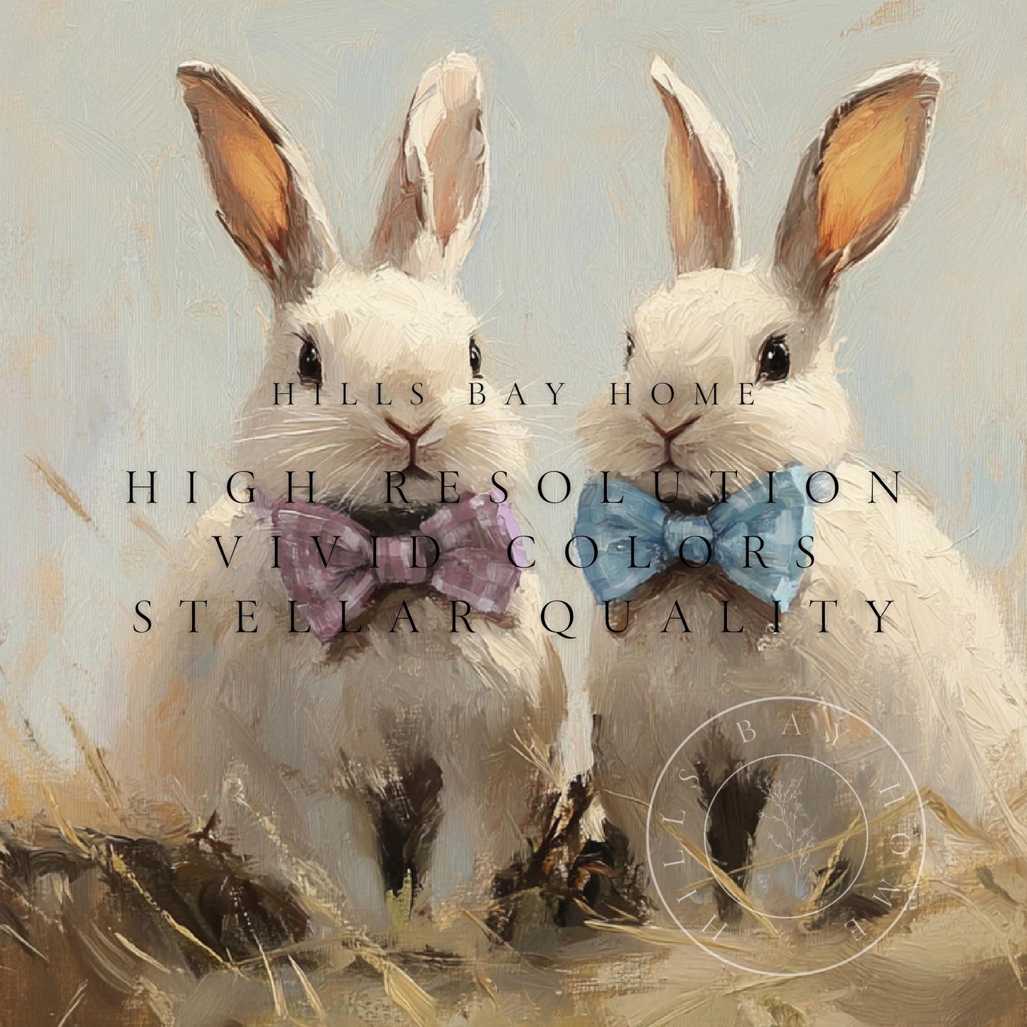 Bunnies with Bow Ties Frame Tv Art, Digital Download Art for Frame Tv, Vintage Tv Art, Spring Tv Art, Easter Frame Tv Art