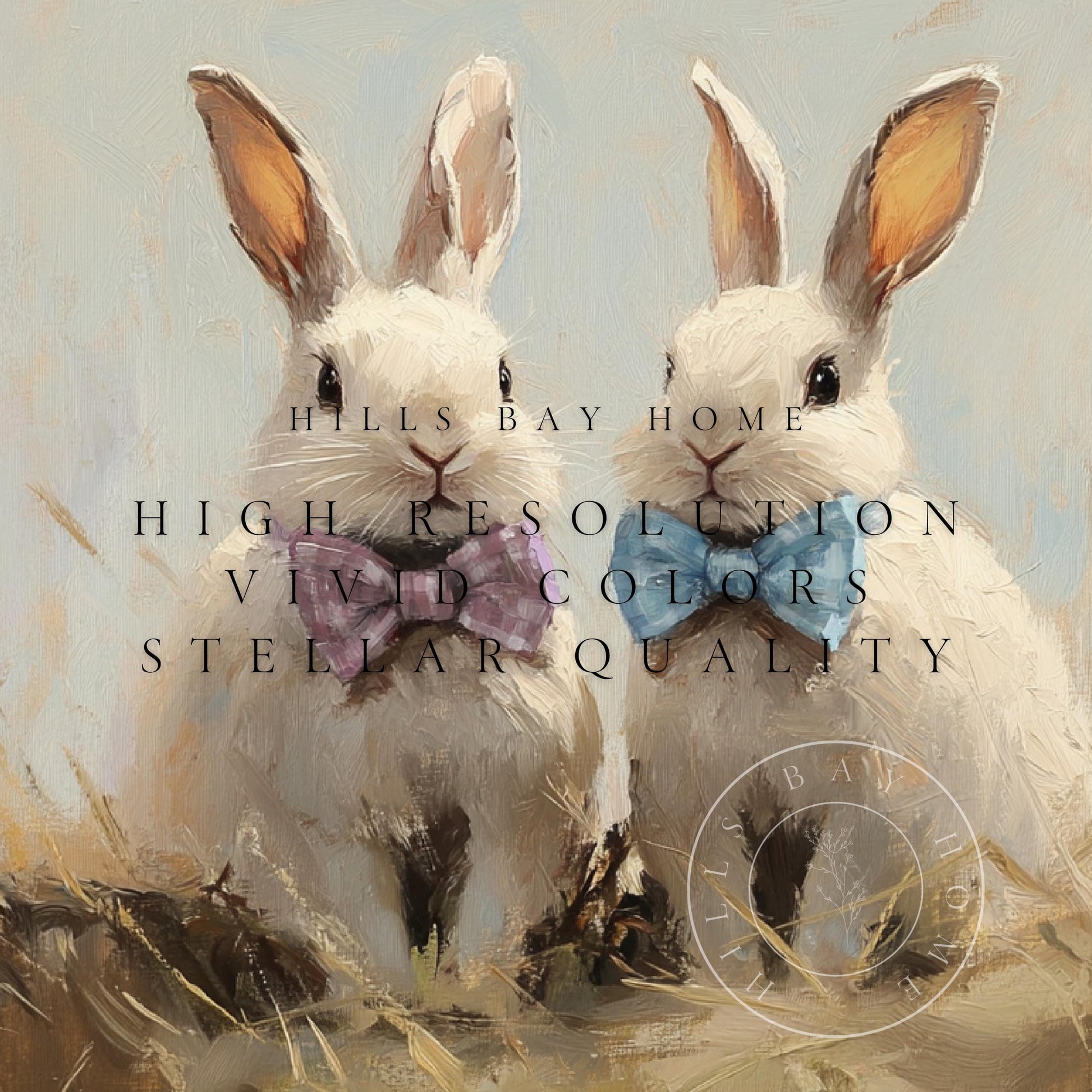 Bunnies with Bow Ties Frame Tv Art, Digital Download Art for Frame Tv, Vintage Tv Art, Spring Tv Art, Easter Frame Tv Art