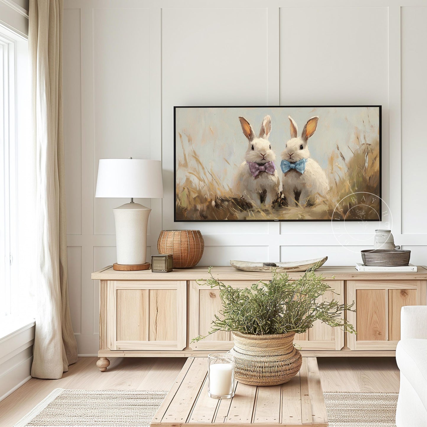 Bunnies with Bow Ties Frame Tv Art, Digital Download Art for Frame Tv, Vintage Tv Art, Spring Tv Art, Easter Frame Tv Art