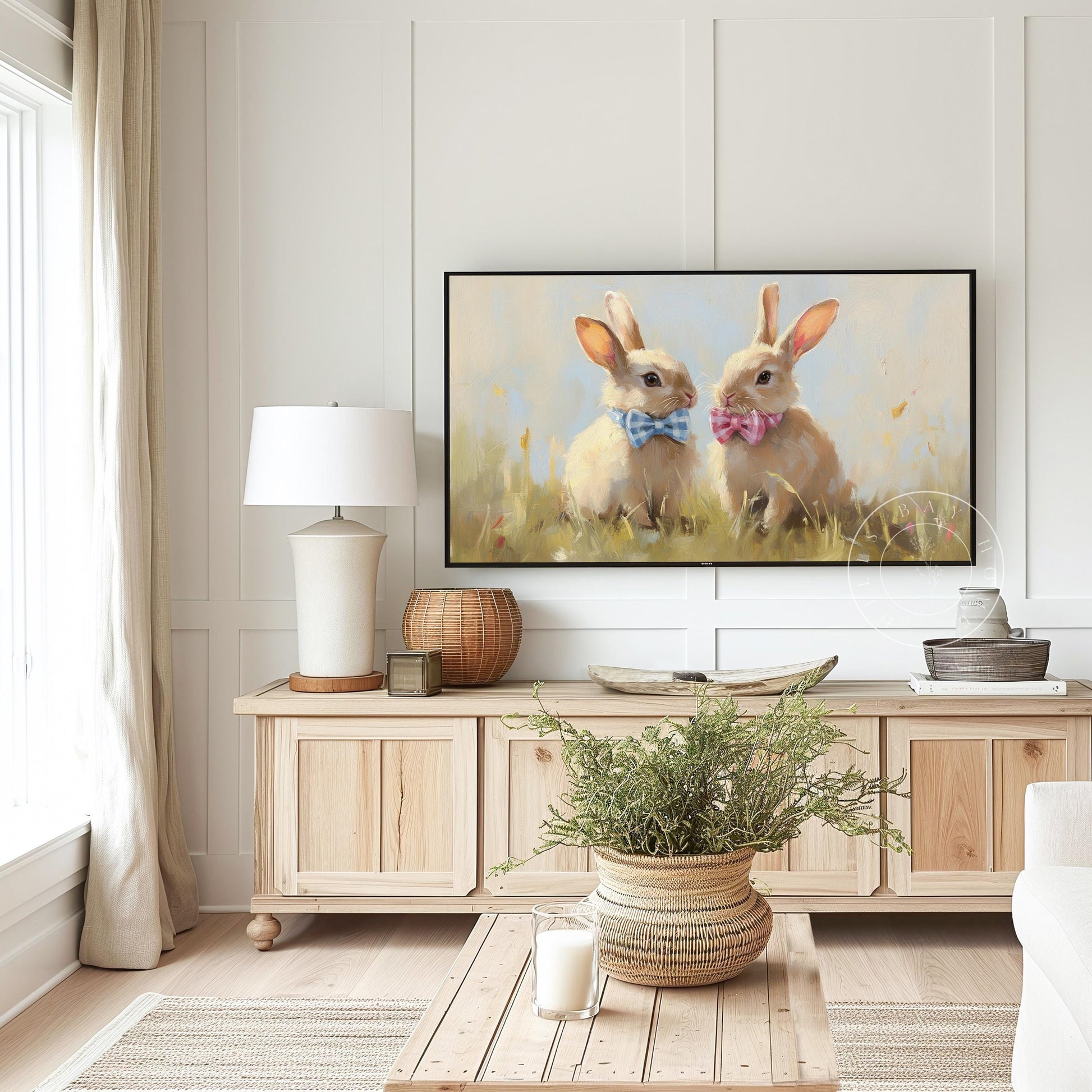 Bunnies with Bow Ties Frame Tv Art, Digital Download Art for Frame Tv, Vintage Tv Art, Spring Tv Art, Easter Frame Tv Art