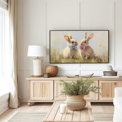 Bunnies with Bow Ties Frame Tv Art, Digital Download Art for Frame Tv, Vintage Tv Art, Spring Tv Art, Easter Frame Tv Art