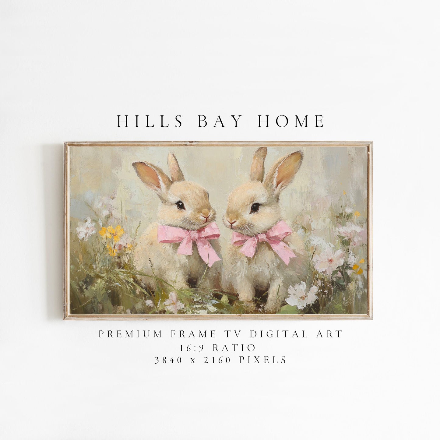 Bunnies with Bows Frame Tv Art, Digital Download Art for Frame Tv, Vintage Tv Art, Spring Tv Art, Easter Frame Tv Art, Pink Bows Tv Art