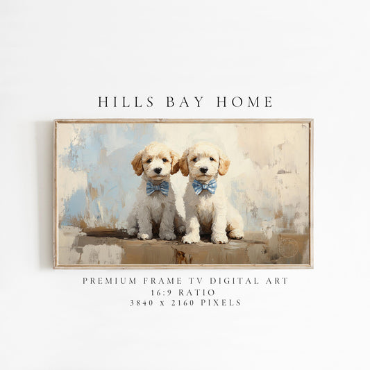 Golden Doodles with Bow Ties Frame Tv Art, Digital Download Art for Frame Tv, Vintage Tv Art, Animal Tv Art, Puppy Frame Tv Art