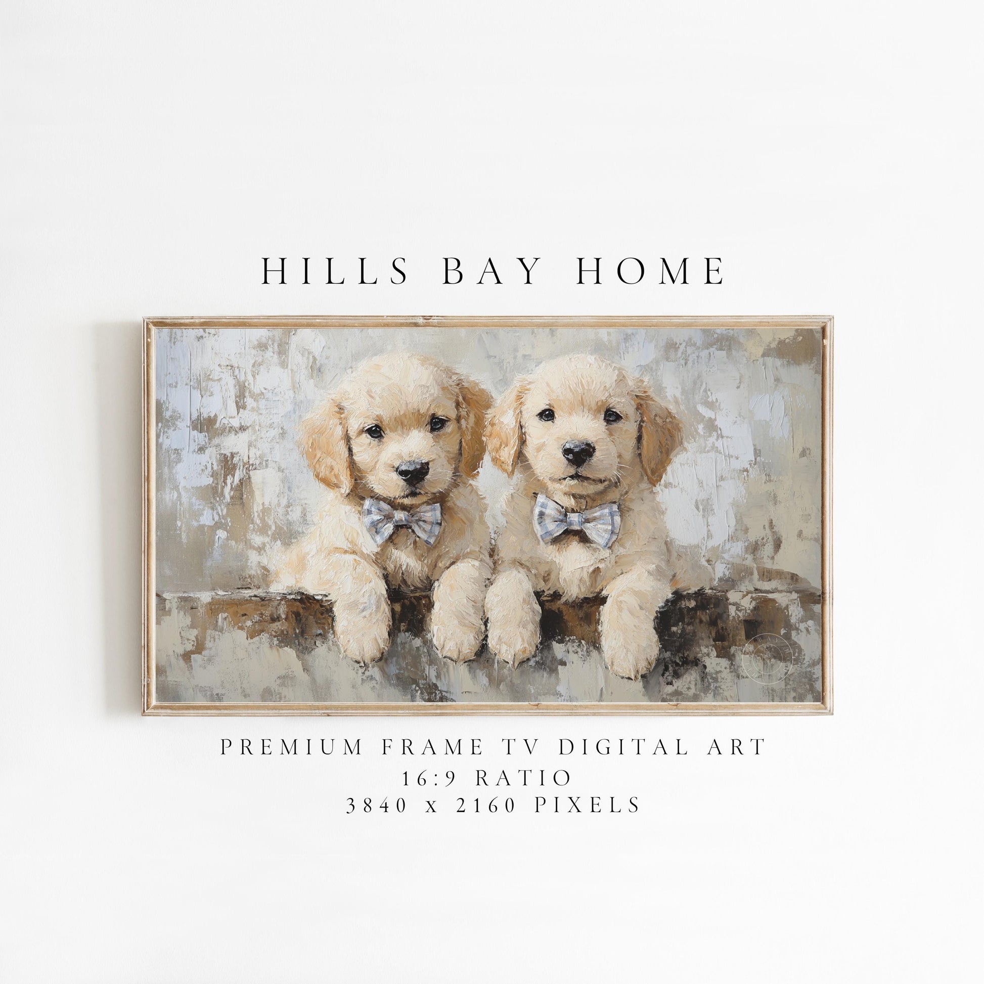 Golden Retrievers with Bow Ties Frame Tv Art, Digital Download Art for Frame Tv, Vintage Tv Art, Animal Tv Art, Puppy Frame Tv Art