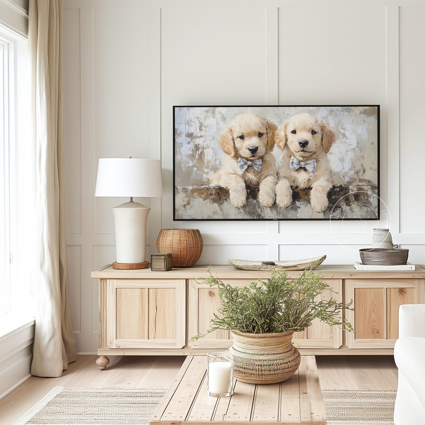 Golden Retrievers with Bow Ties Frame Tv Art, Digital Download Art for Frame Tv, Vintage Tv Art, Animal Tv Art, Puppy Frame Tv Art