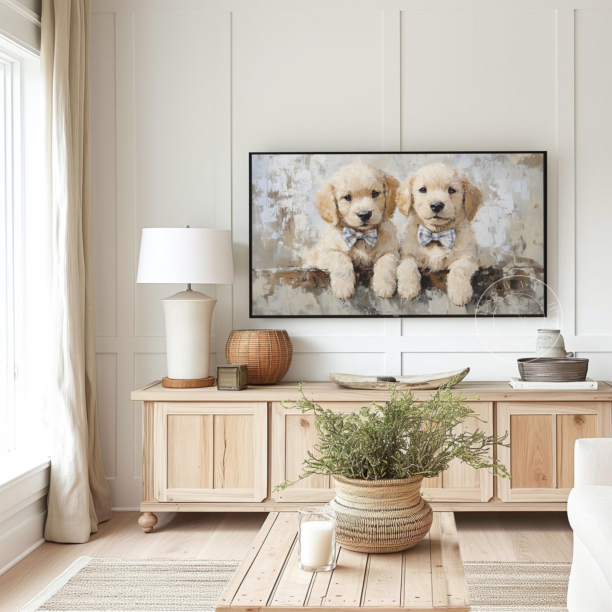 Golden Retrievers with Bow Ties Frame Tv Art, Digital Download Art for Frame Tv, Vintage Tv Art, Animal Tv Art, Puppy Frame Tv Art