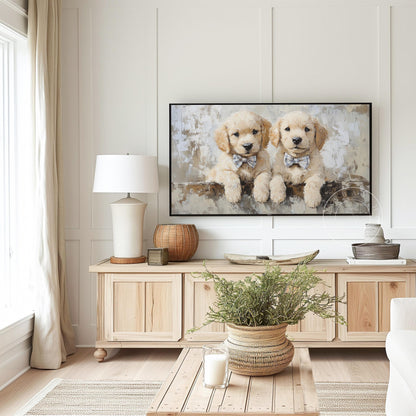 Golden Retrievers with Bow Ties Frame Tv Art, Digital Download Art for Frame Tv, Vintage Tv Art, Animal Tv Art, Puppy Frame Tv Art