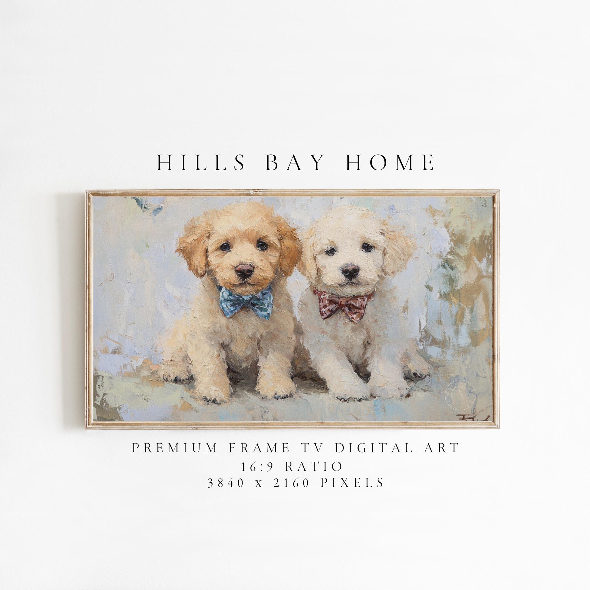 Golden Doodles with Bow Ties Frame Tv Art, Digital Download Art for Frame Tv, Vintage Tv Art, Animal Tv Art, Puppy Frame Tv Art