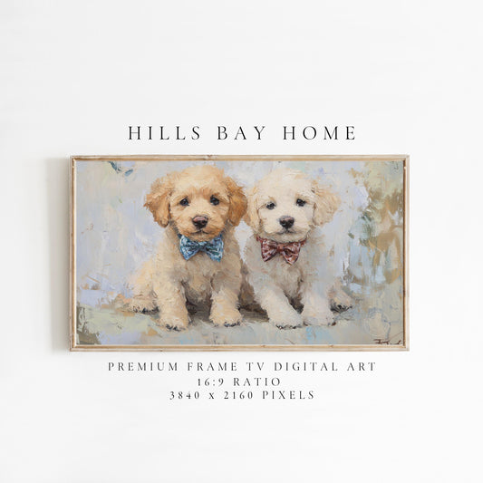 Golden Doodles with Bow Ties Frame Tv Art, Digital Download Art for Frame Tv, Vintage Tv Art, Animal Tv Art, Puppy Frame Tv Art