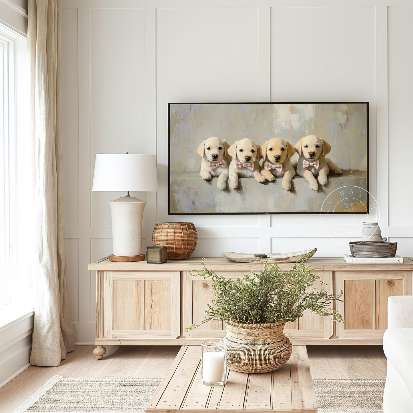 Puppies with Bow Ties Frame Tv Art, Digital Download Art for Frame Tv, Vintage Tv Art, Animal Tv Art, Puppy Frame Tv Art