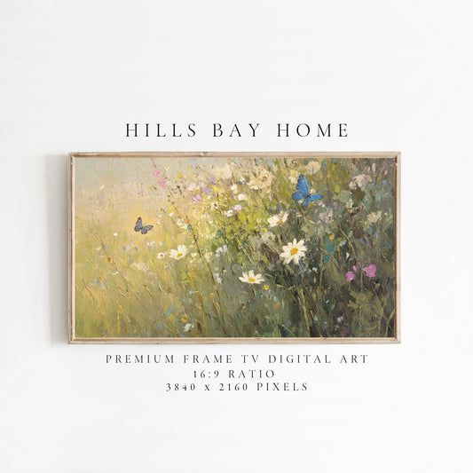 Wildflower Butterflies Tv Art, Digital Download Art for Frame Tv, Spring Tv Art, Meadow Tv Art, Oil Painting Frame Tv Art, Floral Tv Art
