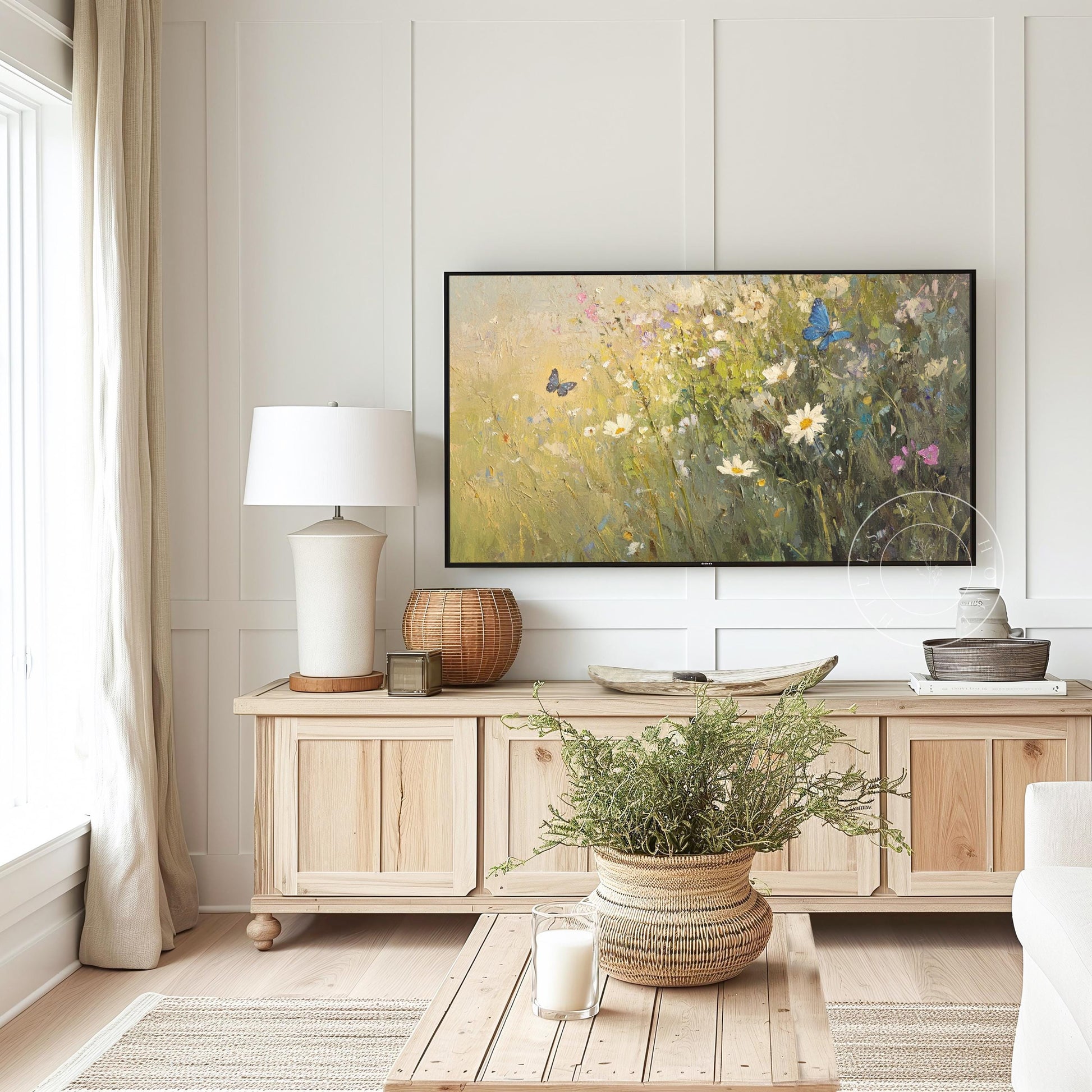 Wildflower Butterflies Tv Art, Digital Download Art for Frame Tv, Spring Tv Art, Meadow Tv Art, Oil Painting Frame Tv Art, Floral Tv Art