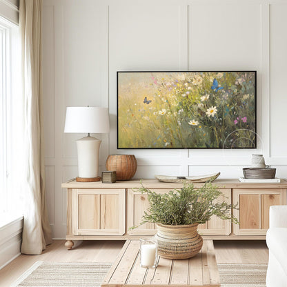 Wildflower Butterflies Tv Art, Digital Download Art for Frame Tv, Spring Tv Art, Meadow Tv Art, Oil Painting Frame Tv Art, Floral Tv Art