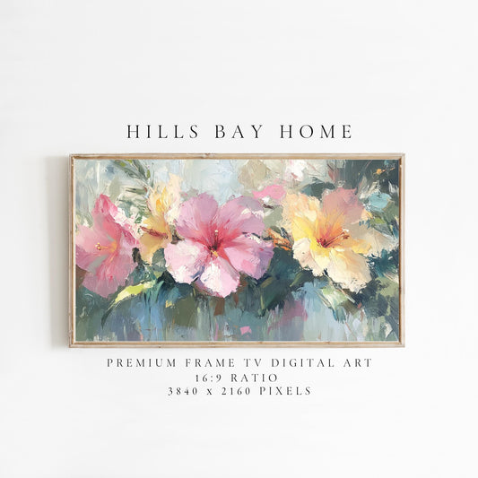 Tropical Tv Art, Digital Download Art for Frame Tv, Spring Tv Art, Hibiscus Tv Art, Oil Painting Frame Tv Art, Floral Tv Art