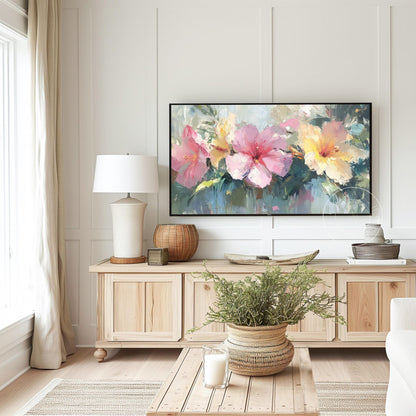 Tropical Tv Art, Digital Download Art for Frame Tv, Spring Tv Art, Hibiscus Tv Art, Oil Painting Frame Tv Art, Floral Tv Art