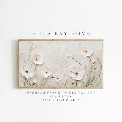 Neutral Floral Tv Art, Digital Download Art for Frame Tv, Spring Tv Art, Flower Tv Art, Oil Painting Frame Tv Art, Floral Tv Art