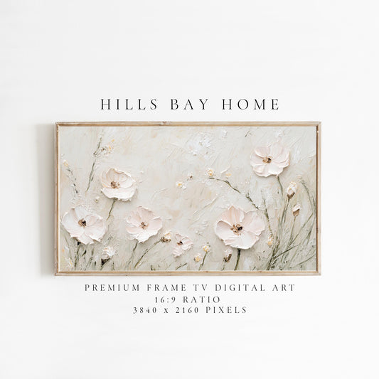 Neutral Floral Tv Art, Digital Download Art for Frame Tv, Spring Tv Art, Flower Tv Art, Oil Painting Frame Tv Art, Floral Tv Art