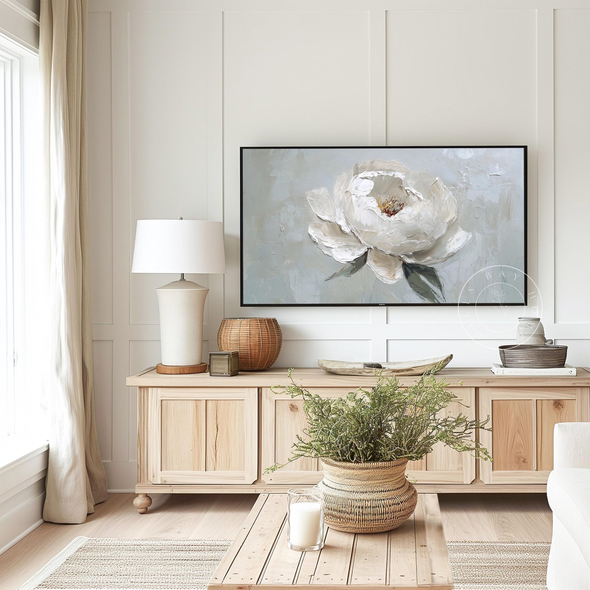 White Peony Tv Art, Digital Download Art for Frame Tv, Spring Tv Art, Neutral Flower Tv Art, Oil Painting Frame Tv Art, Floral Tv Art