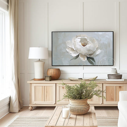 White Peony Tv Art, Digital Download Art for Frame Tv, Spring Tv Art, Neutral Flower Tv Art, Oil Painting Frame Tv Art, Floral Tv Art