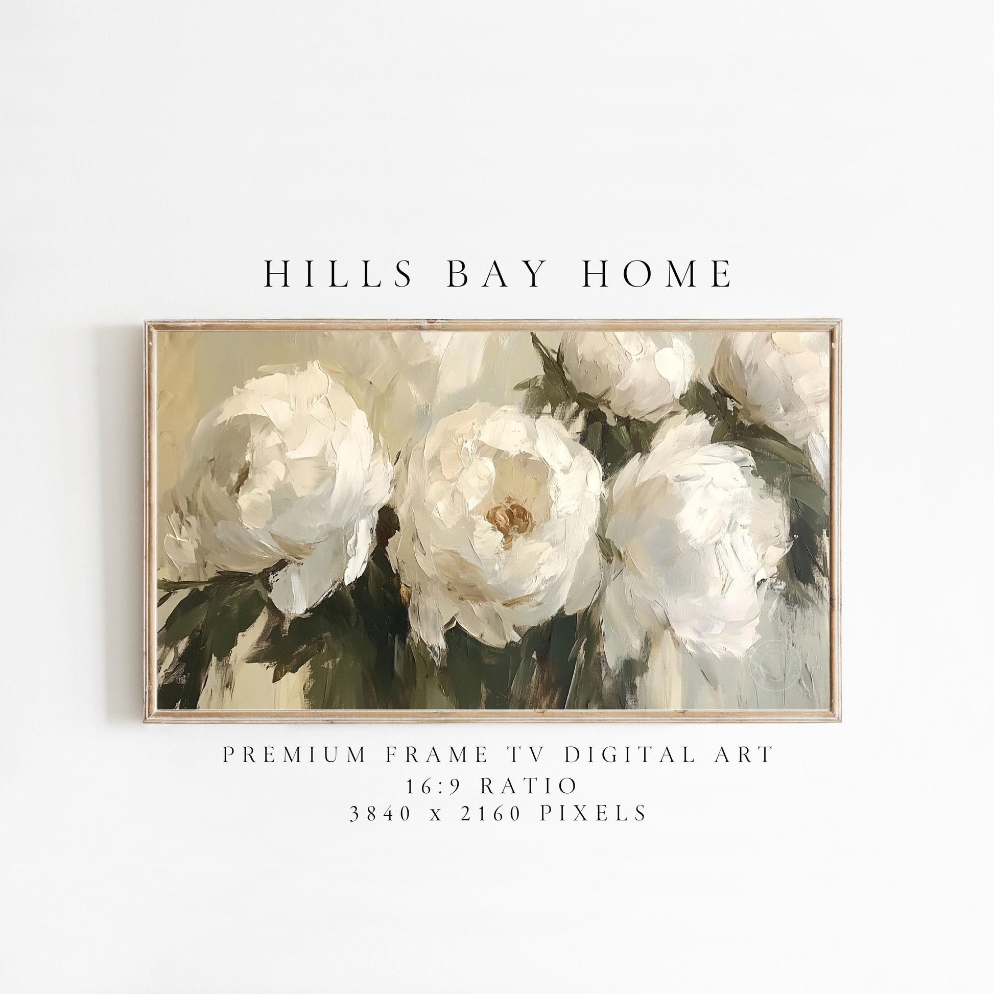 White Peony Tv Art, Digital Download Art for Frame Tv, Spring Tv Art, Neutral Flower Tv Art, Oil Painting Frame Tv Art, Floral Tv Art