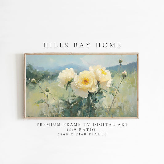 Yellow Peony Tv Art, Digital Download Art for Frame Tv, Spring Tv Art, Neutral Flower Tv Art, Oil Painting Frame Tv Art, Floral Tv Art