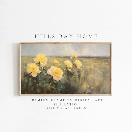 Yellow Peony Tv Art, Digital Download Art for Frame Tv, Spring Tv Art, Neutral Flower Tv Art, Oil Painting Frame Tv Art, Floral Tv Art