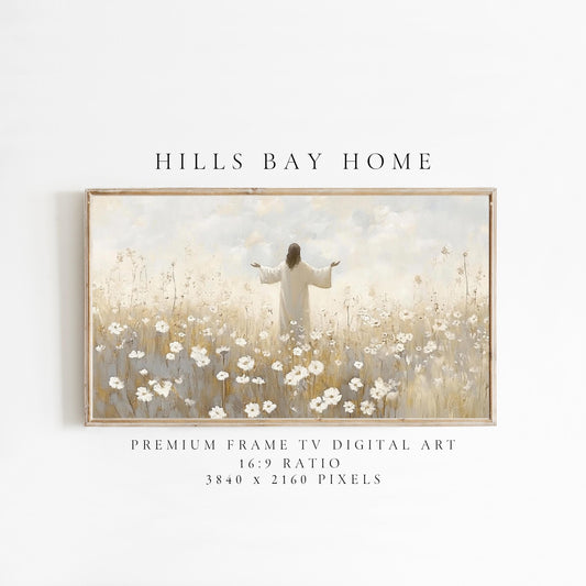 Jesus in a Meadow Frame Tv Art, Digital Art for Frame Tv, Meadow Tv Art, Christian Art, Easter Frame Tv Art, Religious Tv Art