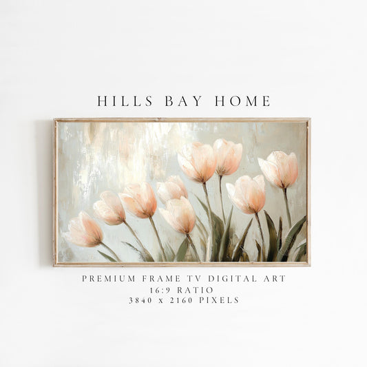 Pink Tulips Frame Tv Art, Digital Download Art for Frame Tv, Spring Tv Art, Floral Tv Art, Oil Painting Frame Tv Art, Instant Download