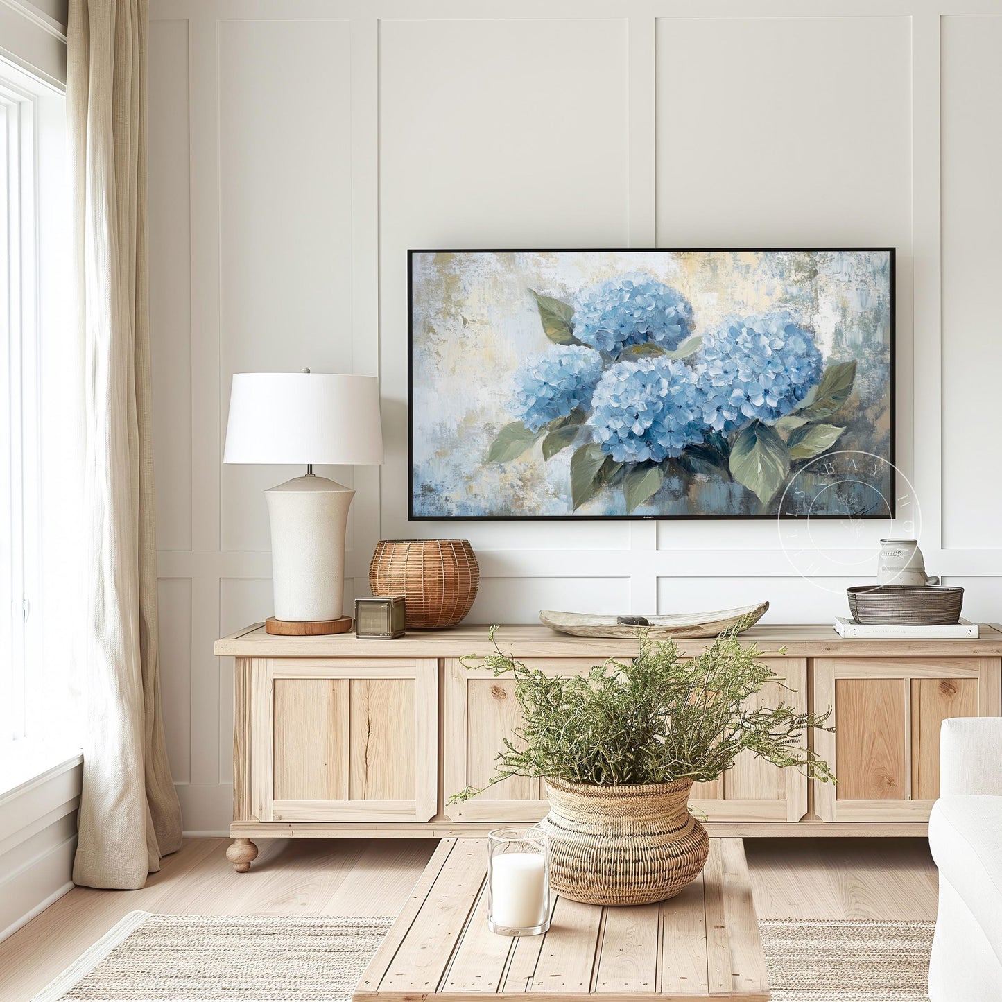 Blue Hydrangeas Frame Tv Art, Digital Download Art for Frame Tv, Spring Tv Art, Floral Tv Art, Oil Painting Frame Tv Art, Instant Download