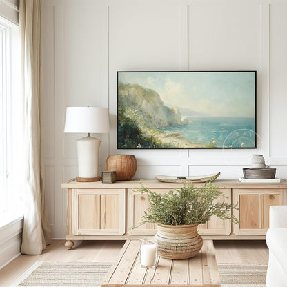 Coastal Cliffs Frame Tv Art, Digital Download Art for Frame Tv, Spring Tv Art, Summer Tv Art, Oil Painting Frame Tv Art, Instant Download